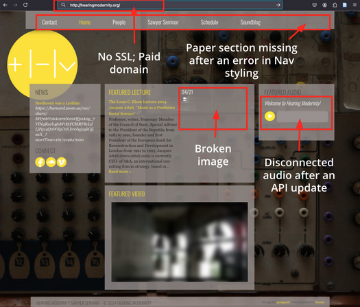 A screenshot of a website with annotations about degredation